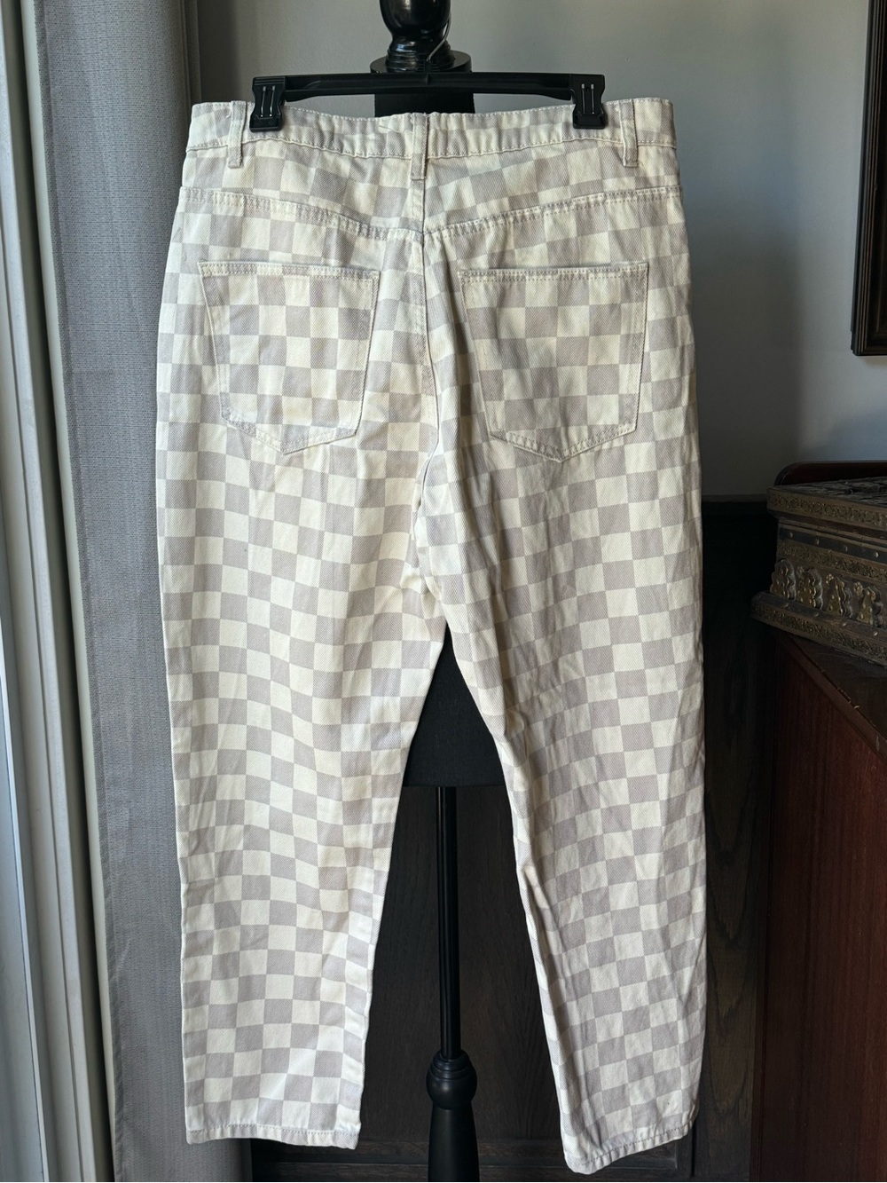 Cotton On Checkerboard High-Rise Jeans in Cream and gray 12 EUC - Picture 2 of 6